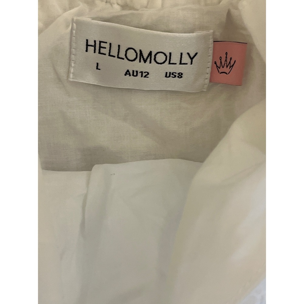 Hello Molly White Eyelet‎ Tiered Midi Dress Off Shoulder Cotton L AU12 US8